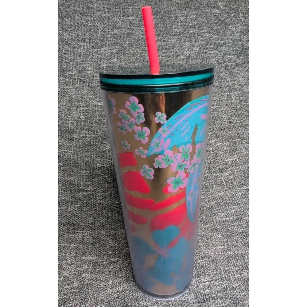 Starbucks 2022 Forest Dream Aqua Terra Floral Venti 24oz Cold Cup‎ Tumbler RARE